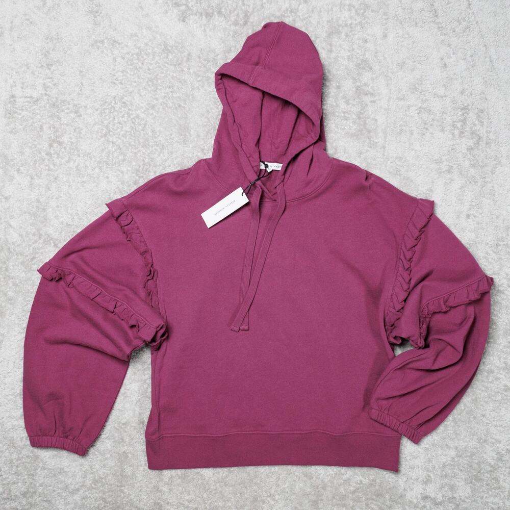 Rebecca Minkoff Grape Purple Evelyn Ruffle Trim Hoodie Sweatshirt Womens L NWT